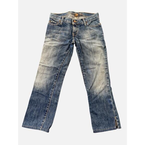 VTG Y2K 90s Abercrombie & Fitch Blue Jeans Denim Distressed Capri Cropped Size 0 - Picture 1 of 11